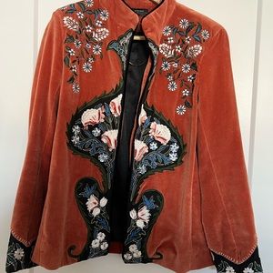*RARE* ZARA WOMAN Orange/Rust Velvet Floral Embroidered Blazer. Size S